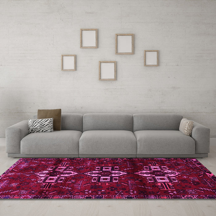 Machine Washable Persian Pink Traditional Rug in a Living Room, wshtr3065pnk