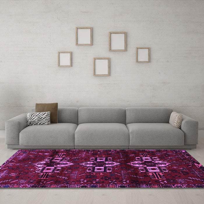Machine Washable Persian Purple Traditional Area Rugs in a Living Room, wshtr3065pur