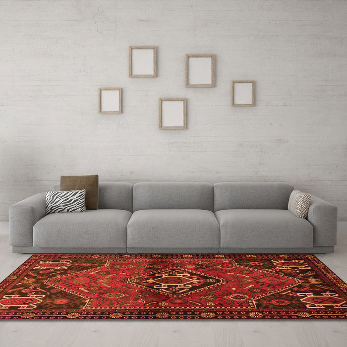 Machine Washable Persian Orange Traditional Area Rugs in a Living Room, wshtr3066org