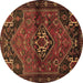 Round Machine Washable Persian Brown Traditional Rug, wshtr3066brn