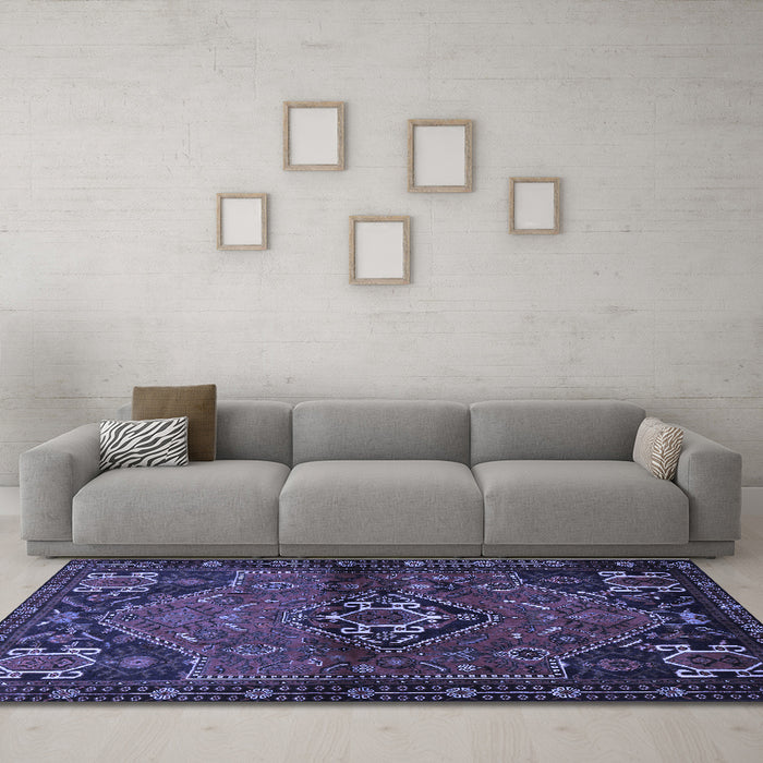 Machine Washable Persian Blue Traditional Rug in a Living Room, wshtr3066blu