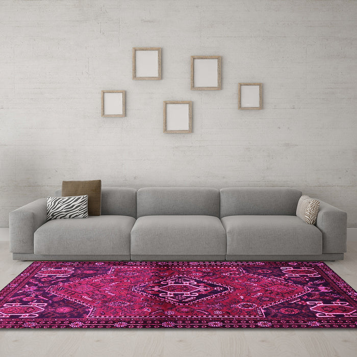 Machine Washable Persian Pink Traditional Rug in a Living Room, wshtr3066pnk