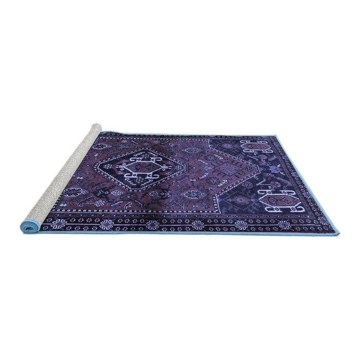 Sideview of Machine Washable Persian Blue Traditional Rug, wshtr3066blu