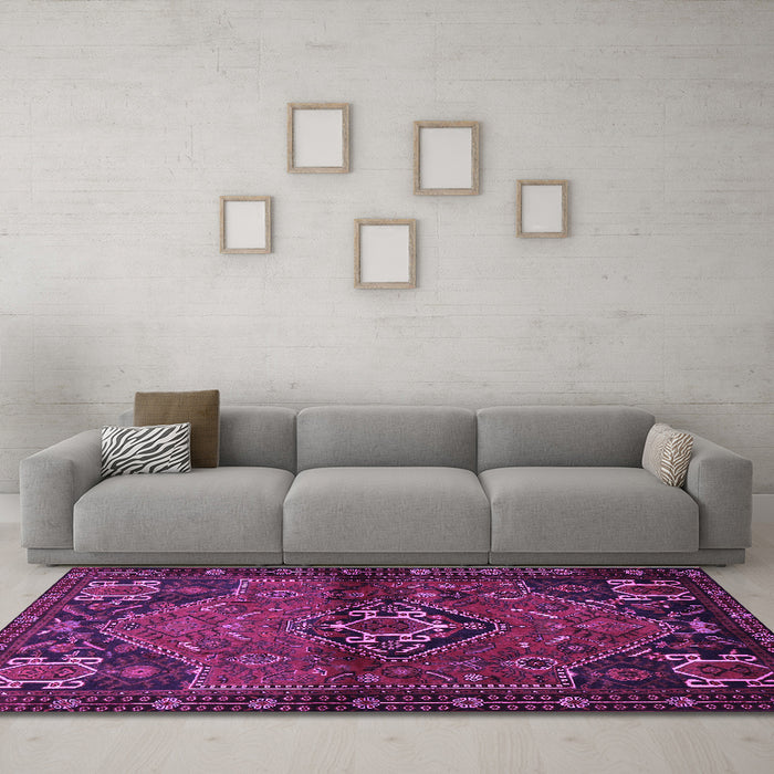 Machine Washable Persian Purple Traditional Area Rugs in a Living Room, wshtr3066pur