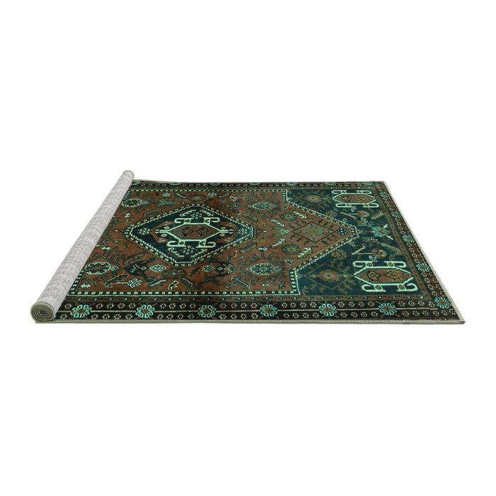 Sideview of Machine Washable Persian Turquoise Traditional Area Rugs, wshtr3066turq