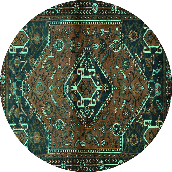 Round Machine Washable Persian Turquoise Traditional Area Rugs, wshtr3066turq