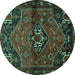 Round Machine Washable Persian Turquoise Traditional Area Rugs, wshtr3066turq