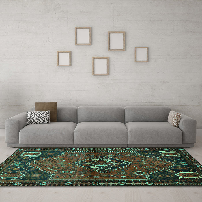 Machine Washable Persian Turquoise Traditional Area Rugs in a Living Room,, wshtr3066turq