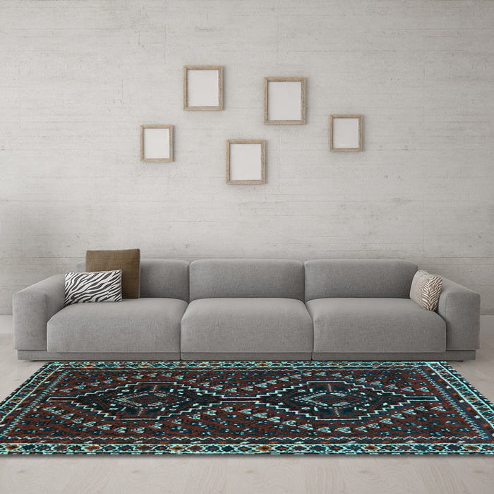 Machine Washable Persian Light Blue Traditional Rug in a Living Room, wshtr3067lblu