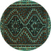 Round Machine Washable Persian Turquoise Traditional Area Rugs, wshtr3067turq