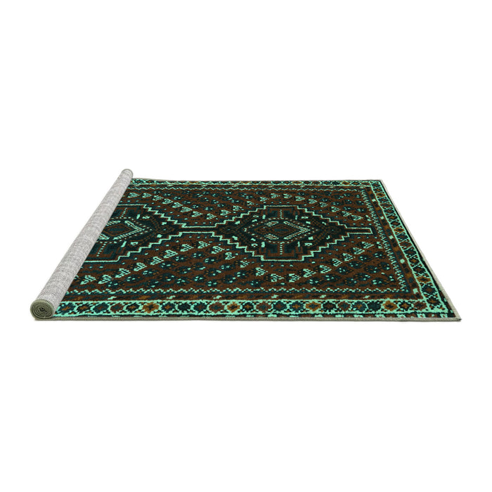 Sideview of Machine Washable Persian Turquoise Traditional Area Rugs, wshtr3067turq