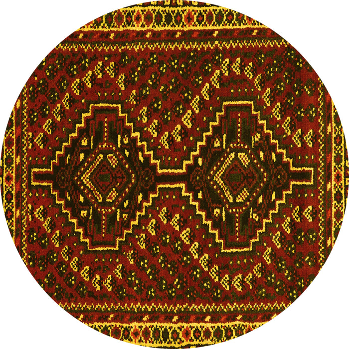 Round Machine Washable Persian Yellow Traditional Rug, wshtr3067yw