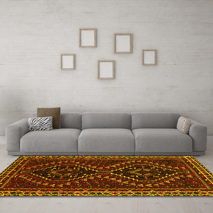 Machine Washable Persian Yellow Traditional Rug in a Living Room, wshtr3067yw
