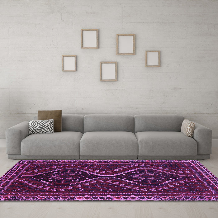 Machine Washable Persian Purple Traditional Area Rugs in a Living Room, wshtr3067pur