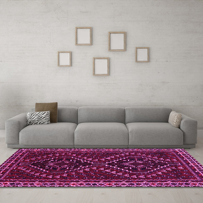 Machine Washable Persian Pink Traditional Rug in a Living Room, wshtr3067pnk