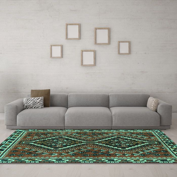 Machine Washable Persian Turquoise Traditional Area Rugs in a Living Room,, wshtr3068turq