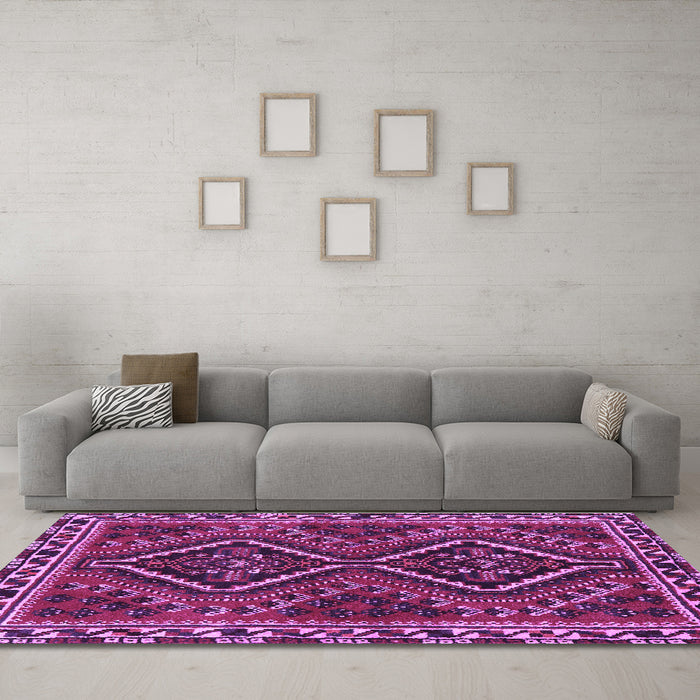 Machine Washable Persian Purple Traditional Area Rugs in a Living Room, wshtr3068pur