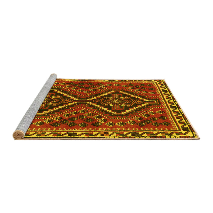 Sideview of Machine Washable Persian Yellow Traditional Rug, wshtr3068yw