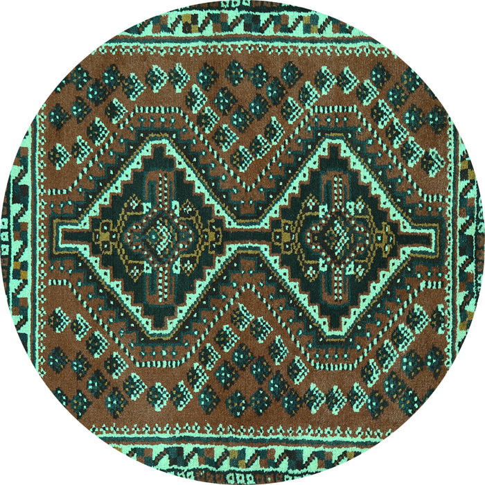 Round Persian Turquoise Traditional Rug, tr3068turq