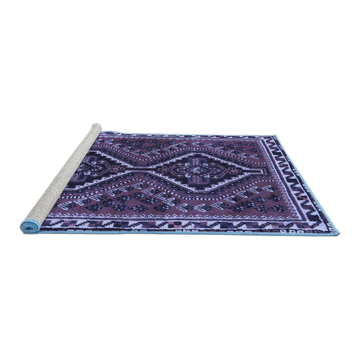 Sideview of Machine Washable Persian Blue Traditional Rug, wshtr3068blu