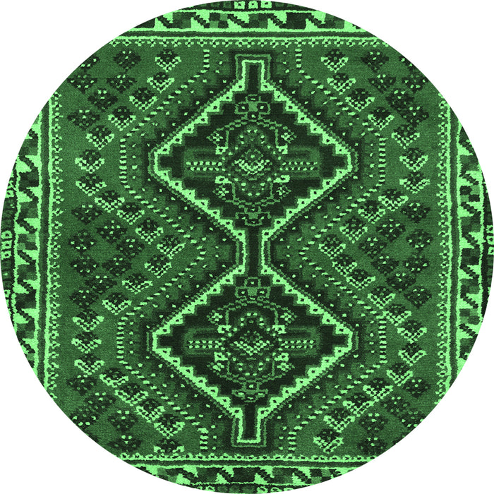 Round Machine Washable Persian Emerald Green Traditional Area Rugs, wshtr3068emgrn