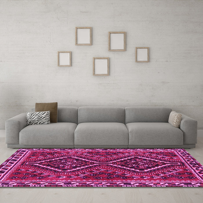 Machine Washable Persian Pink Traditional Rug in a Living Room, wshtr3068pnk