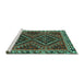 Sideview of Machine Washable Persian Turquoise Traditional Area Rugs, wshtr3068turq