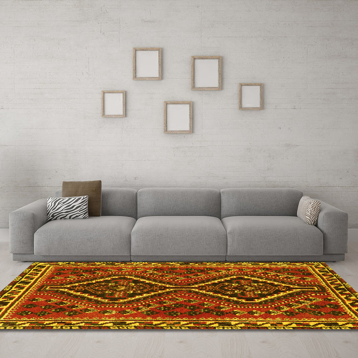 Machine Washable Persian Yellow Traditional Rug in a Living Room, wshtr3068yw