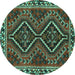 Round Machine Washable Persian Turquoise Traditional Area Rugs, wshtr3068turq