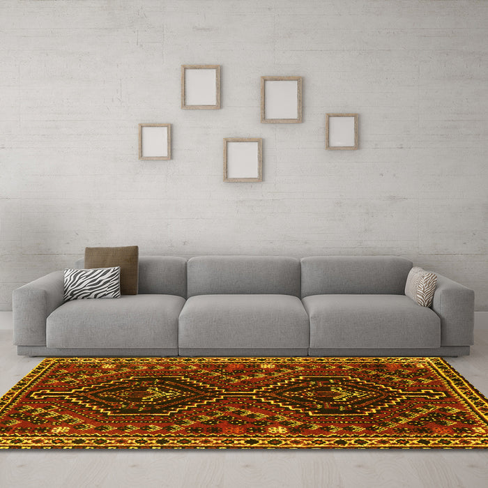Machine Washable Persian Yellow Traditional Rug in a Living Room, wshtr3069yw
