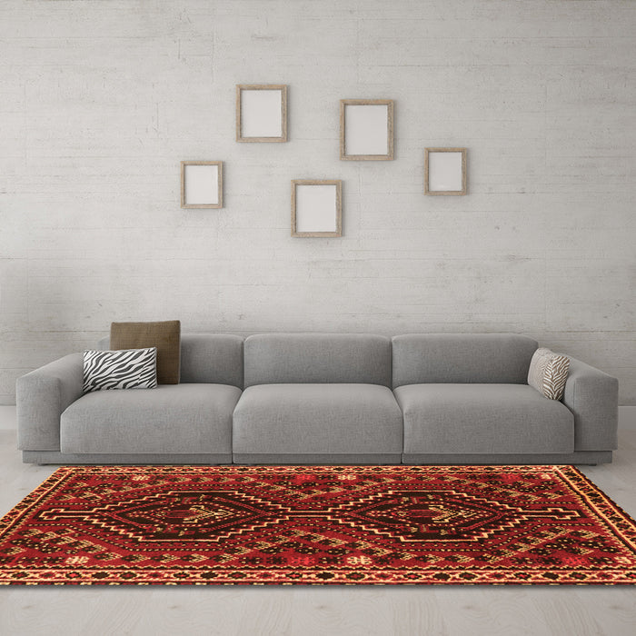 Machine Washable Persian Orange Traditional Area Rugs in a Living Room, wshtr3069org