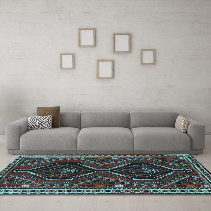 Machine Washable Persian Light Blue Traditional Rug in a Living Room, wshtr3069lblu