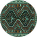 Round Machine Washable Persian Turquoise Traditional Area Rugs, wshtr3069turq