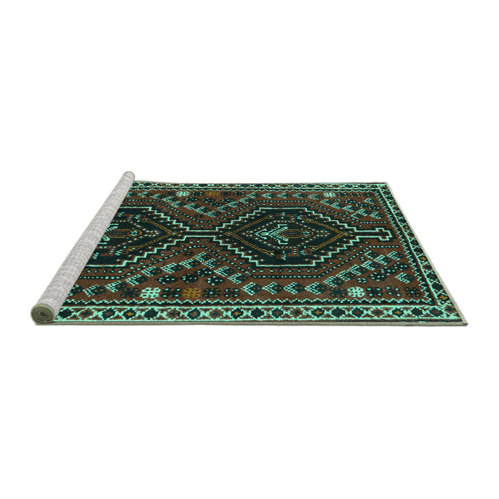 Sideview of Machine Washable Persian Turquoise Traditional Area Rugs, wshtr3069turq
