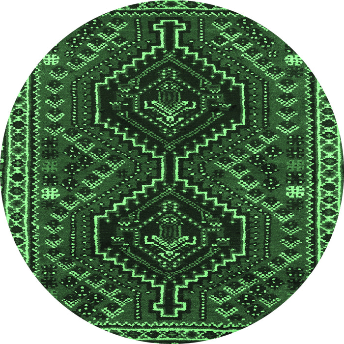 Round Machine Washable Persian Emerald Green Traditional Area Rugs, wshtr3069emgrn
