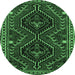 Round Machine Washable Persian Emerald Green Traditional Area Rugs, wshtr3069emgrn