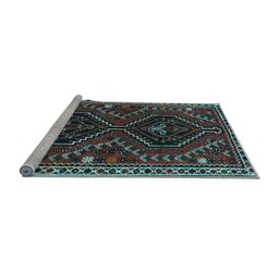 Sideview of Machine Washable Persian Light Blue Traditional Rug, wshtr3069lblu