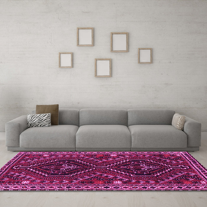 Machine Washable Persian Pink Traditional Rug in a Living Room, wshtr3069pnk