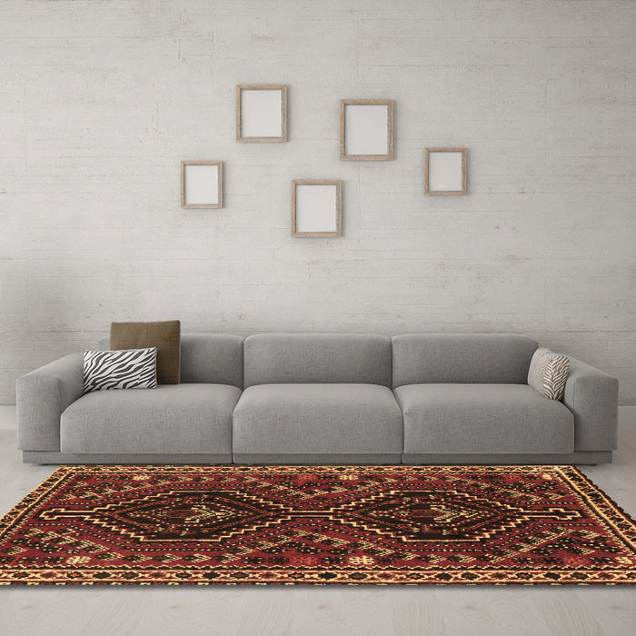 Machine Washable Persian Brown Traditional Rug in a Living Room,, wshtr3069brn