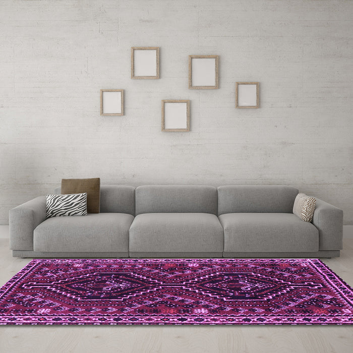 Machine Washable Persian Purple Traditional Area Rugs in a Living Room, wshtr3069pur