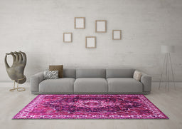 Machine Washable Persian Pink Traditional Rug in a Living Room, wshtr306pnk