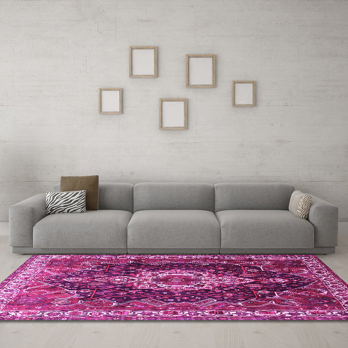 Machine Washable Persian Pink Traditional Rug in a Living Room, wshtr306pnk