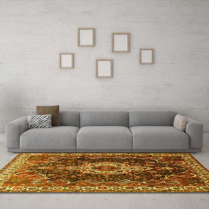 Machine Washable Persian Yellow Traditional Rug in a Living Room, wshtr306yw
