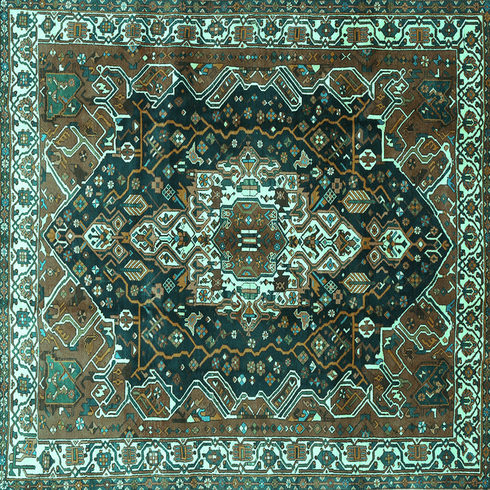 Square Machine Washable Persian Turquoise Traditional Area Rugs, wshtr306turq
