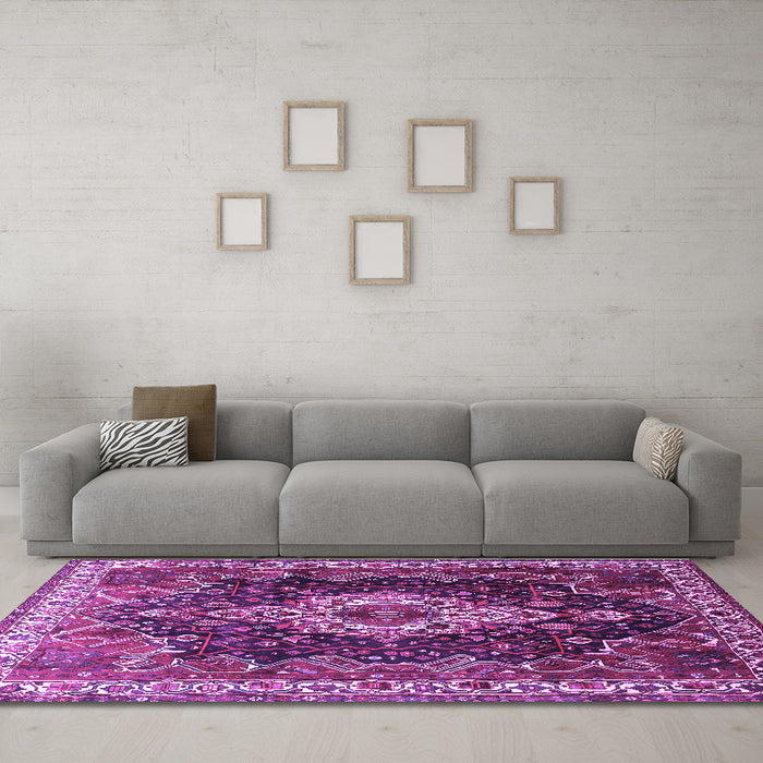 Machine Washable Persian Purple Traditional Area Rugs in a Living Room, wshtr306pur