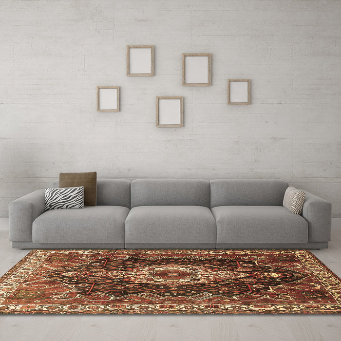 Machine Washable Persian Brown Traditional Rug in a Living Room,, wshtr306brn