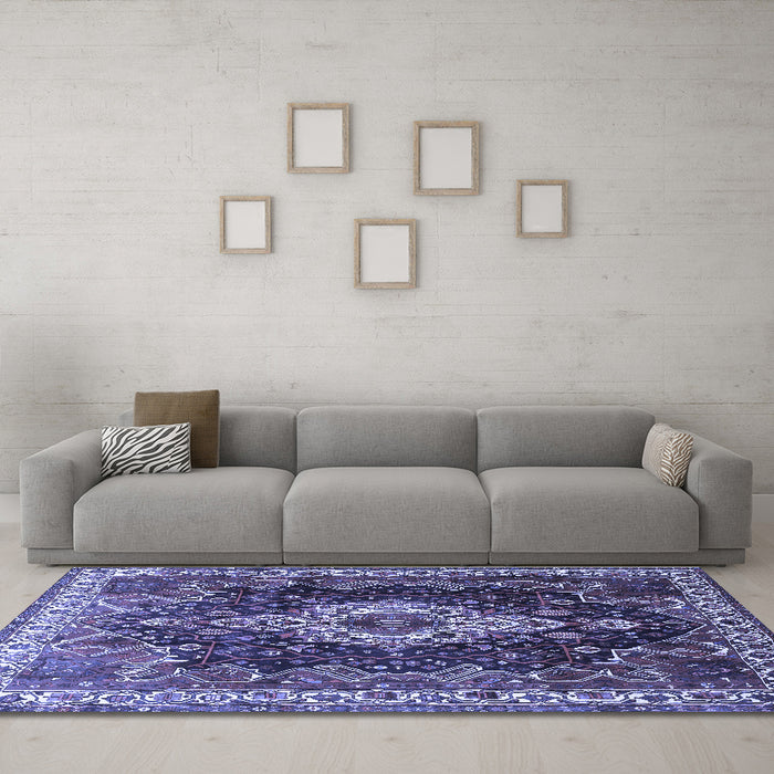 Machine Washable Persian Blue Traditional Rug in a Living Room, wshtr306blu