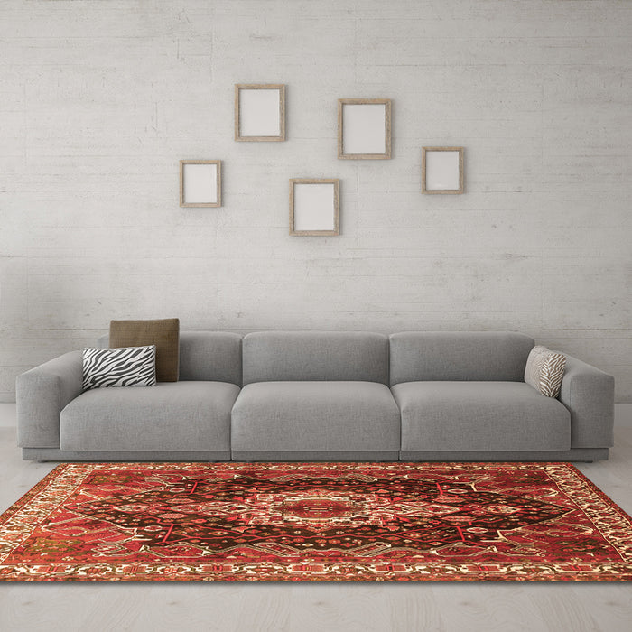 Machine Washable Persian Orange Traditional Area Rugs in a Living Room, wshtr306org
