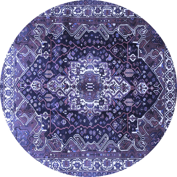 Round Machine Washable Persian Blue Traditional Rug, wshtr306blu