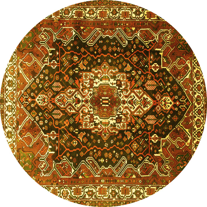 Round Persian Yellow Traditional Rug, tr306yw